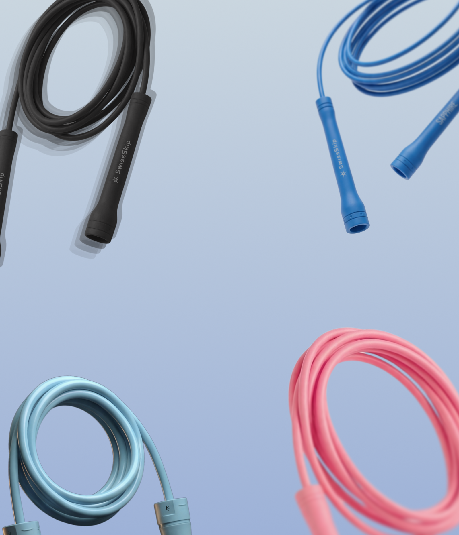 The Swissskip Xelerate rope in black, blue, teal and pink
